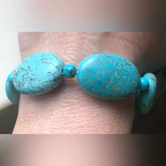 ==^Turquoise elastic bracelet, large stone - Picture 1 of 8